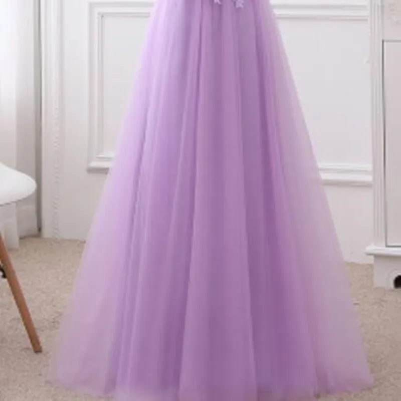 Robe de soiree прозрачное кружевное длинное вечернее платье трапециевидной формы с глубоким вырезом и коротким рукавом, платье для выпускного вечера - Цвет: Light purple long