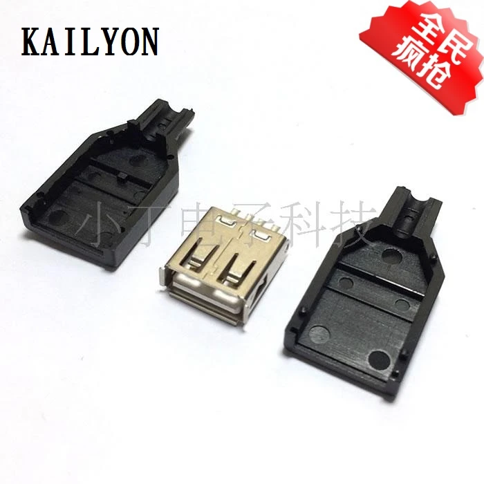 

100pcs USB solder line type female collar shell, USB A mother welding line, heat sealing three piece set, extend data charging l