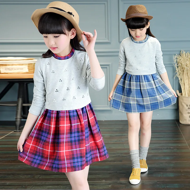 

Children Plaid Dresses For Girls Clothing Long Sleeve Patchwork Girls Dresses 2017 Brand Kids Clothes 4 6 8 10 12 Years Vestidos