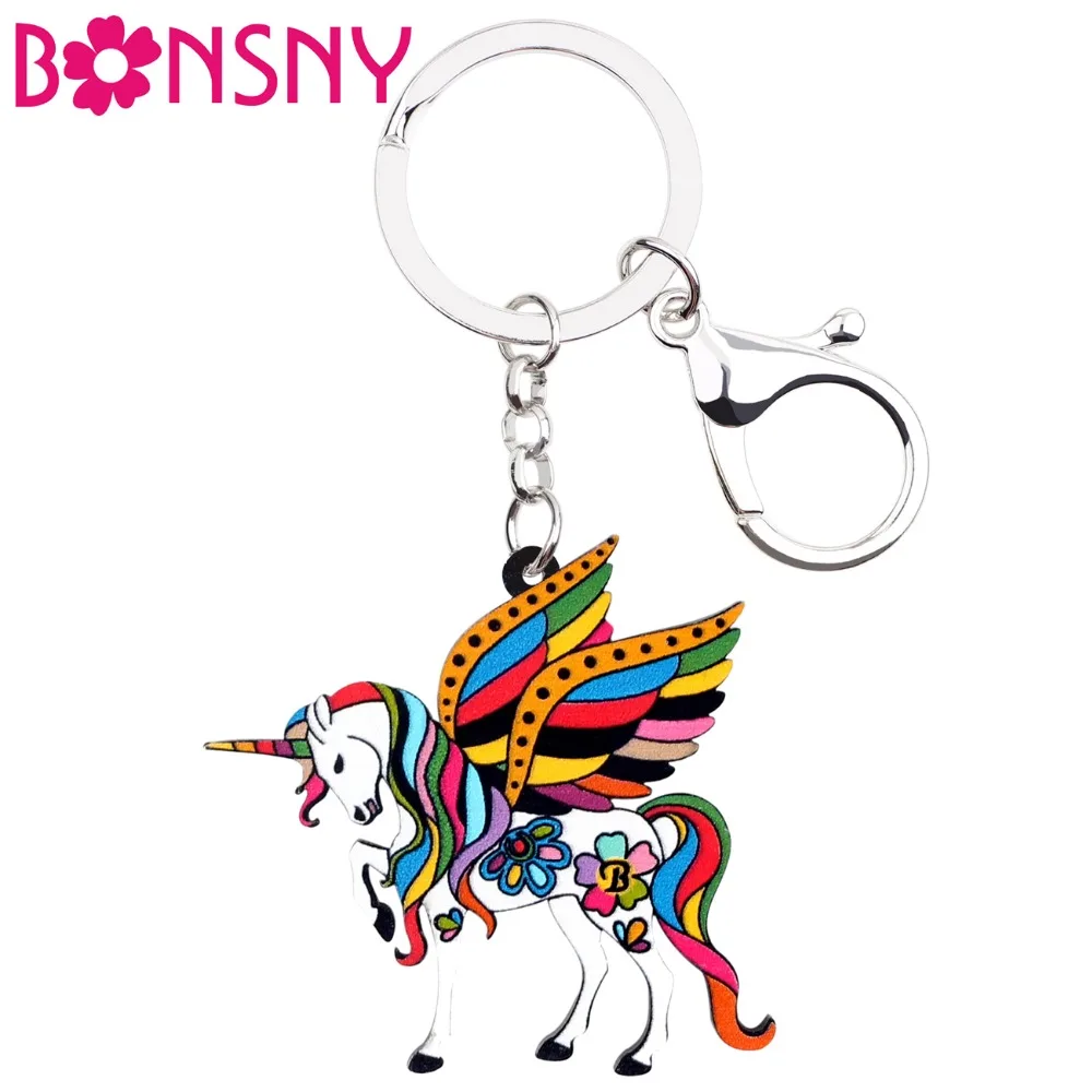 

Bonsny Acrylic Floral Holy Unicorn Horse Key Chain Keychain Rings Unique Animal Jewelry For Women Girls Handbag Car Purse Charms