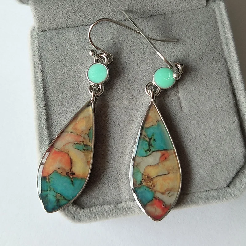 

1 Pair New Arrival Ethnic Boho Drop Dangle Earring Vintage Turquoises Stone Pendant Long Earring for Women Bijoux Femme Gifts