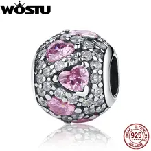100% 925 De Plata De Lujo de Color Rosa Del Corazón Pavimenta Bola Granos Del Encanto Fit Pandora Original Pulsera Fino Auténtico Regalo de La Joyería DIY