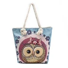 Women Cartoon Cute Owl Printed Shoulder Bag Large Capacity Shopping Canvas Handbag Summer Beach Bags LXX9