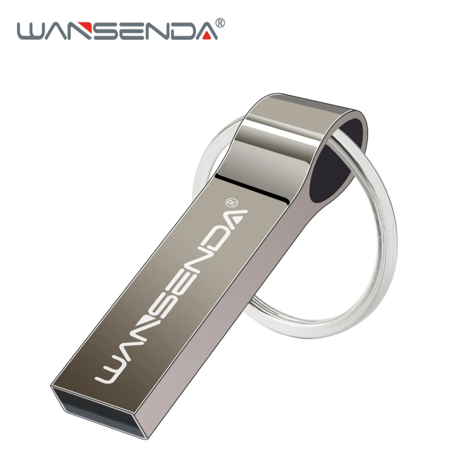 Wansenda, Металлический Стальной USB флеш-накопитель, 4 ГБ, 8 ГБ, 16 ГБ, 32 ГБ, 64 ГБ, 128 ГБ, портативный флеш-накопитель с цепочкой для ключей, высококачественный флеш-накопитель - Цвет: silver