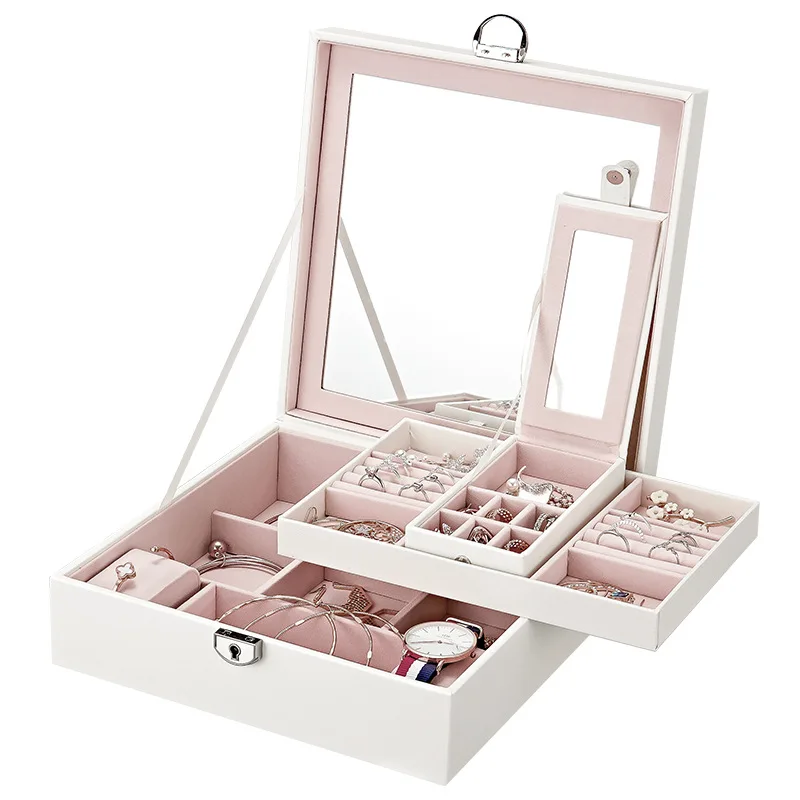 Casegrace nueva madera PU caja de joyería de cuero organizador maquillaje viaje almacenamiento caso cumpleaños anillo pendientes contenedor Cajas de Regalo - 6