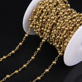 

5Meter,5mm size Brass Round Beads link Brass Wire Wrapped Chain,Brass beads Rosary Chain Necklace Bracelet Wholesale