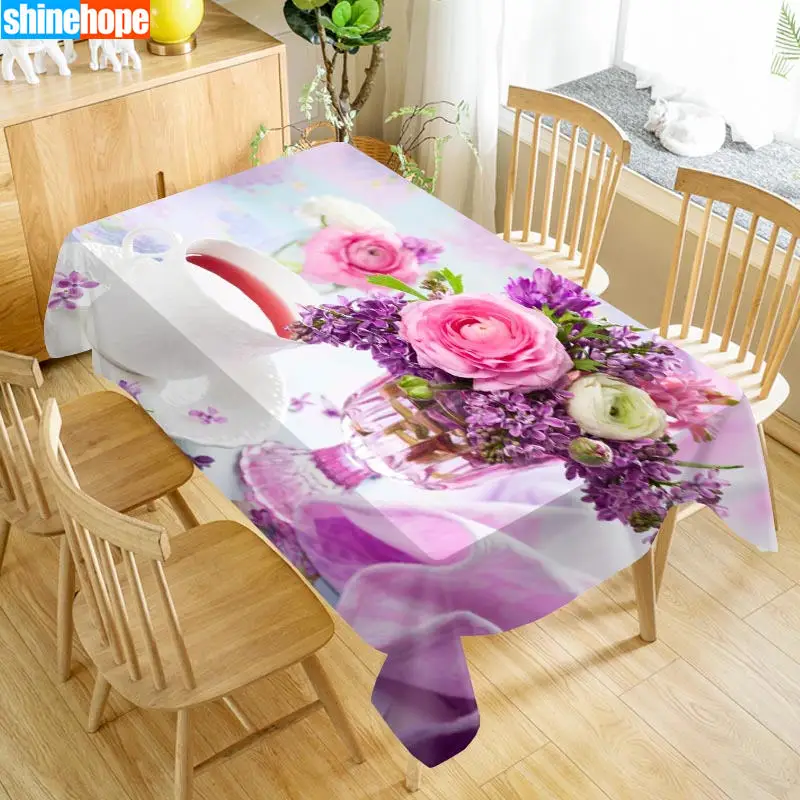 

Customize Tablecloth Europe Peony Flowers Waterproof cloth Thicken Rectangular Wedding table cloth Home Textiles