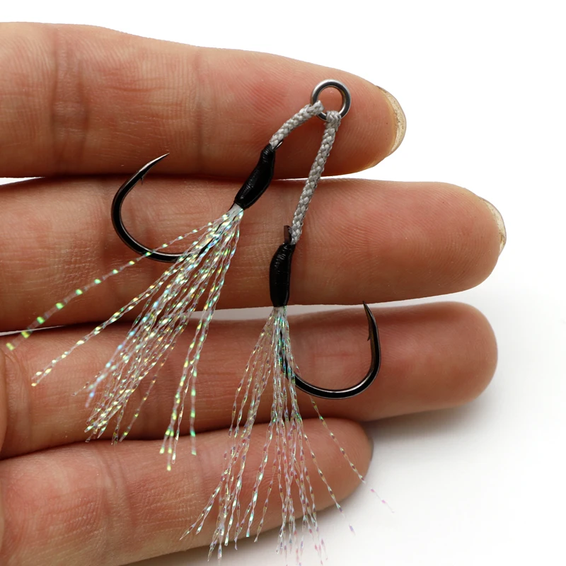 

10pcs No.12.13.14 Light Hooks Fishing High Carbon Steel Barbed Double Hook Assist Black Nickel Plating Coating Shore Jgging