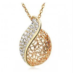 

Fashion Women Lover Hollow Leaf Gold Color Rhinestone Necklace Jewelry N125 10g