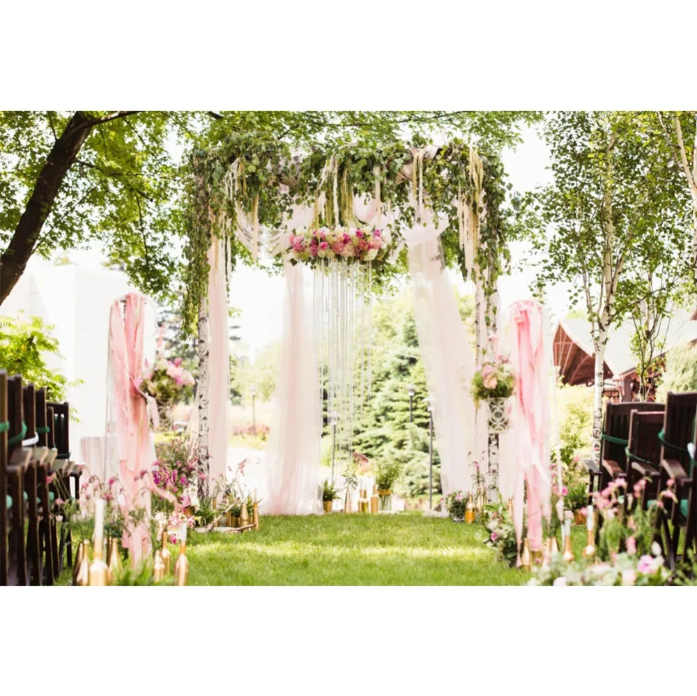 

Wedding Flower Backgrounds Curtain Wreath Green Grass Spring Stage Bridal Outdoor Scenic Photography Backdrops For Photo Studio