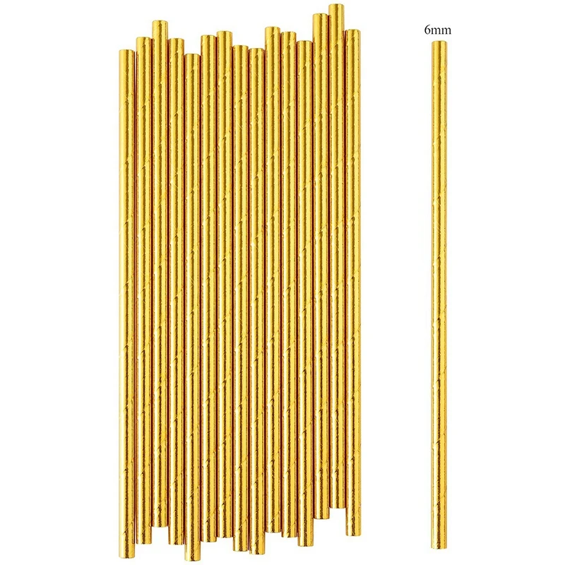 Бумажные соломинки из золотой фольги, биоразлагаемые одноразовые трубочки для питья на вечеринке, упаковка из 100 праздничных торжеств