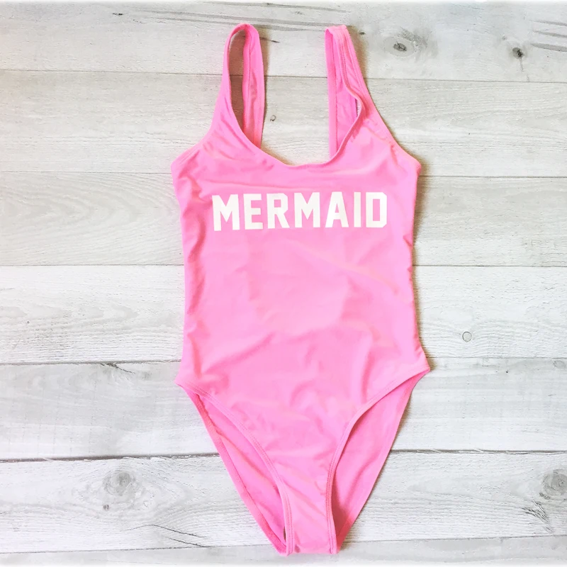 

New Letter Print MERMAID Women One Piece Swimsuit 2019 Female Swimwear Monokini Bathing Suit Beachwear Summer Top badpak dames