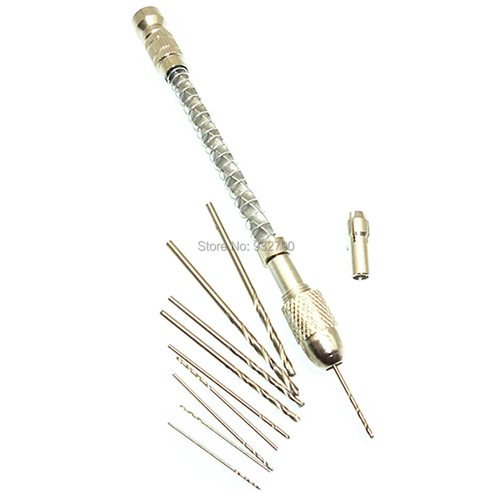 Mini Spiral Hand Push Drill With 2 Collets with 10pc 0.6mm-2mm Micro-drill Bits Hobby Craft Twist Drills Bit Model Hole Drilling
