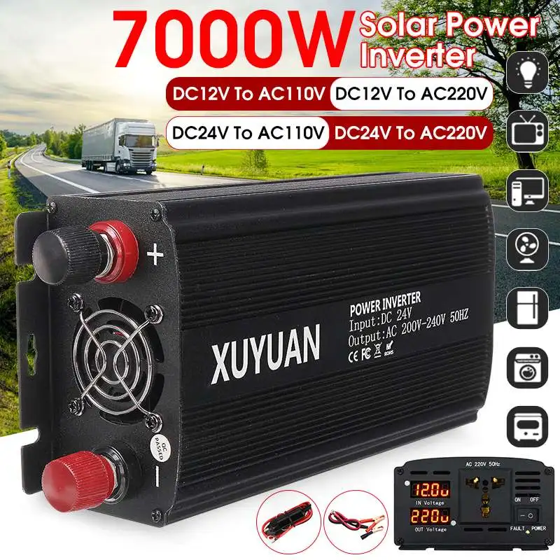 

7000W Power Inverter DC 12V/24V to AC 110V/220 Volt Dual LED Display Car Adapter Charge Converter Modified Sine Wave Transformer
