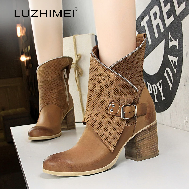 

2019 New Fashion Winter Ankle Rivet Thick Square Boots Women Ladies Horse Riding Boots Short Boots Vintage Ankle Boots