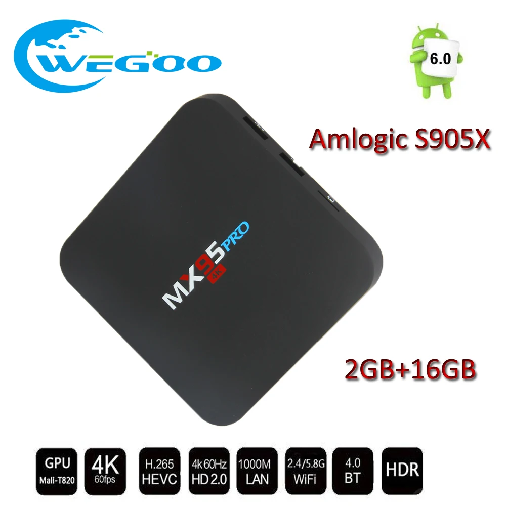 

Hot MX95 PRO Android 6.0 TV BOX 2G/16G Amlogic S905X Media Player Fully TV 16.1 BT4.0 Dual Wifi Quad core Set Top TV Box