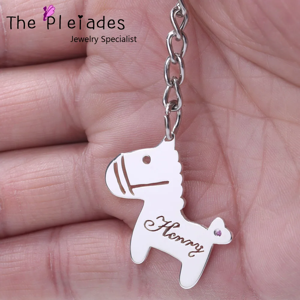 Cute Horse Keychain Custom Name Cut Hollow Personalized cartoon Name Key Chain with Zircon Pretty Gift 1pc kawaii cartoon pretty credit card holder bus bank card protective case students id cards keychain bag creative stationery