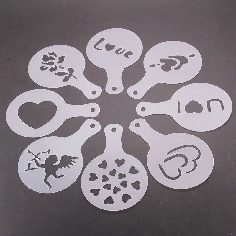 

8Pcs Coffee Latte Cappuccino Barista Art Stencils Christmas Valentine's Day Plastic Printing Model Coffee Decoration