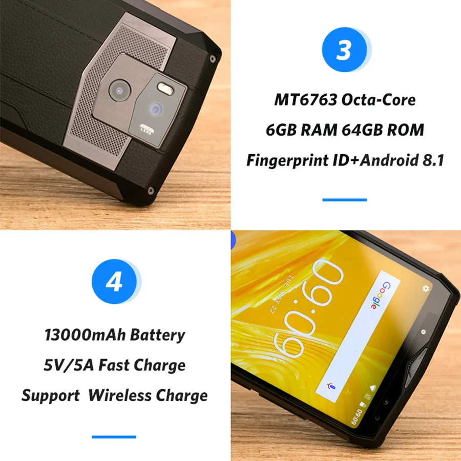 Мобильный телефон Ulefone power 5, 13000 мАч, Android 8,1, 6,0 дюймов, FHD, MTK6763, четыре ядра, 6 ГБ+ 64 ГБ, 21 МП, функция распознавания лица, Беспроводная зарядка, 4G SM