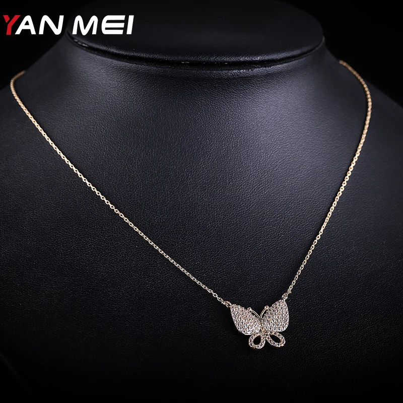 

YANMEI Cublic Zicon Butterfly Pendant Necklaces Crystal Link Chain Collar Fashion Jewelry YMD1323