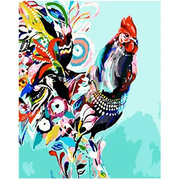 

Painting By Numbers DIY Dropshipping 40x50 50x65cm Cool multicolored big cock Animal Canvas Wedding Decoration Art picture Gift