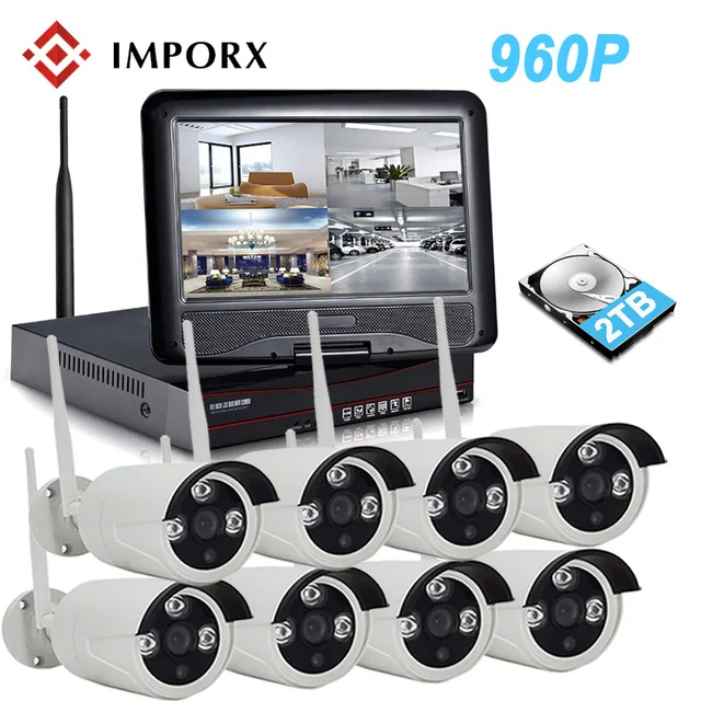 

8CH 960P Wireless NVR Kit With 10" LCD Monitor Screen Wifi CCTV System 1.3MP IP Camera Outdoor Video Security Surveillance Kit
