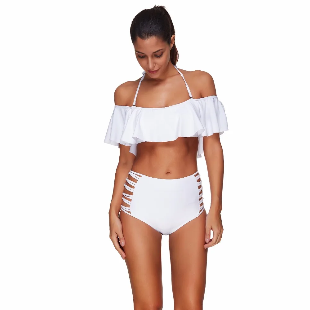

High Waist Bikini Ruffle Bikini Sets Bandeau Swimsuits Wire Free Bathing Suits 2018 maillot de bain xl xxl