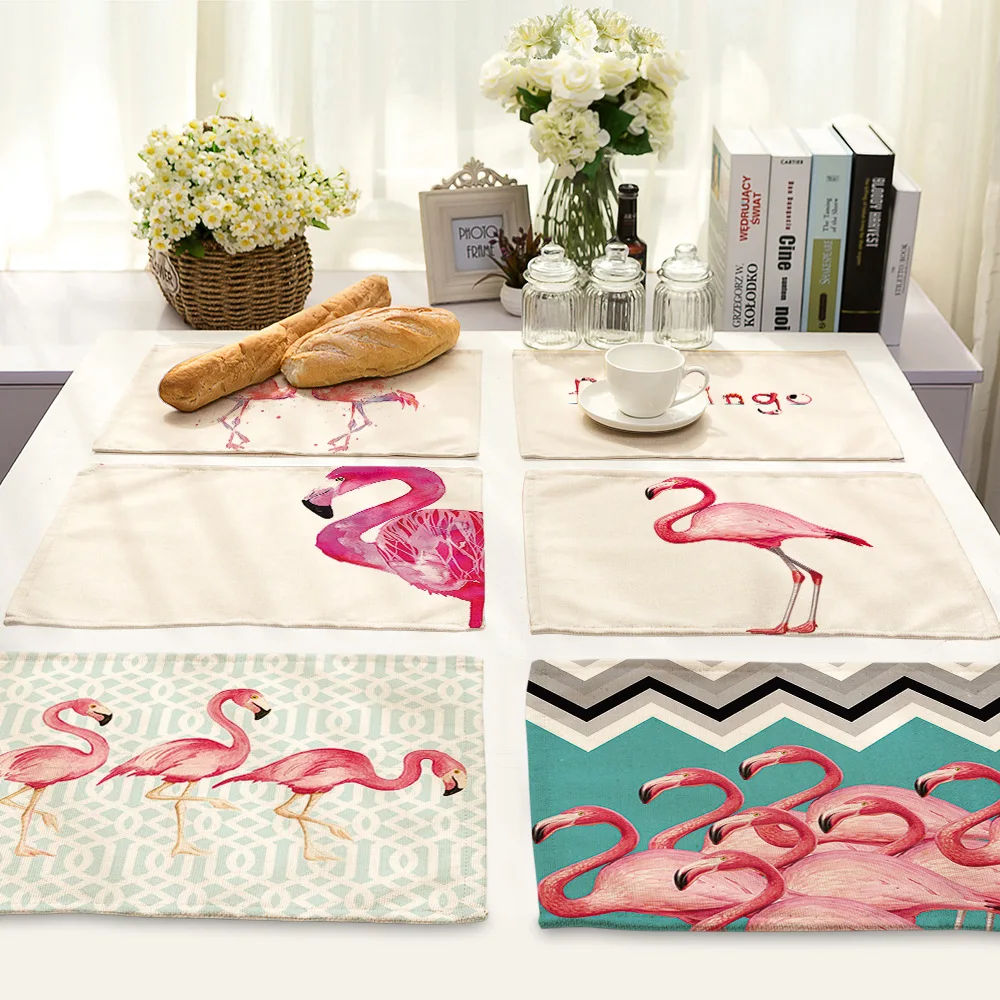 Мультяшные животные Фламинго Птица дизайн подставки ткань столовые настольные коврики для кухни коврик изоляция украшения аксессуары чашки