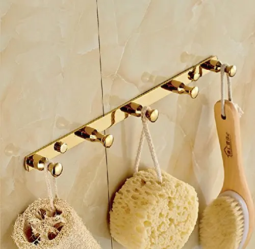 

Gold Wall Mounted Bathroom Hooks Coat Towel Hangers 5 Pegs