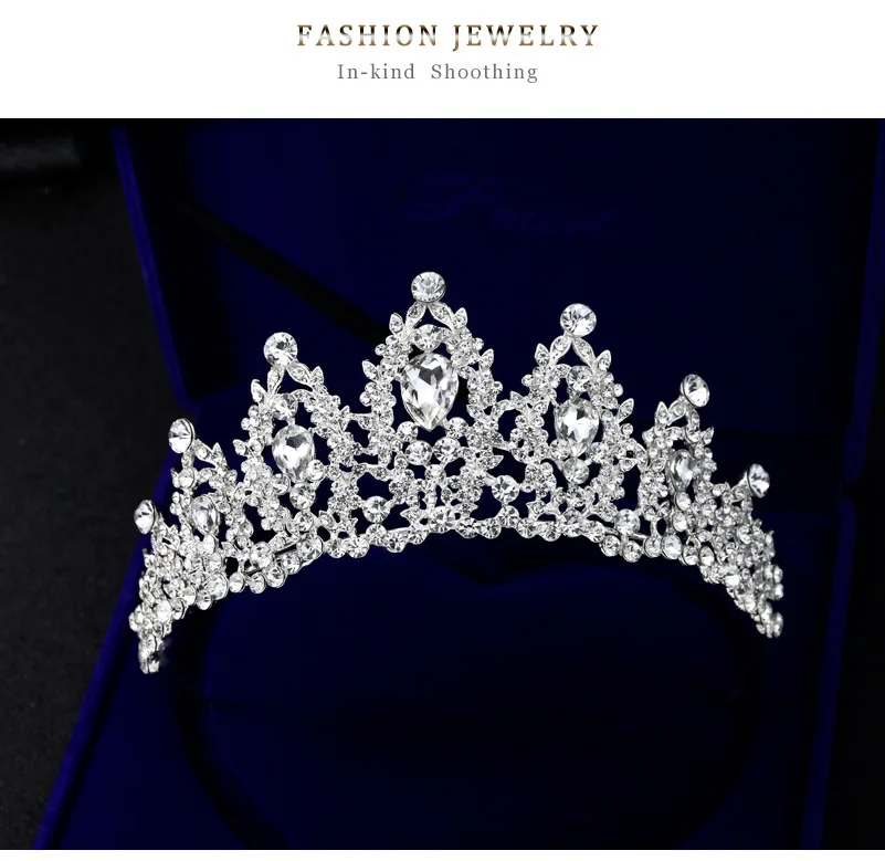 KMVEXO Baroque Silver Color Blue Crystal Wedding Tiara Brides Headband Bridal Rhinestone Pageant Tiaras and Crowns Hair Jewelry