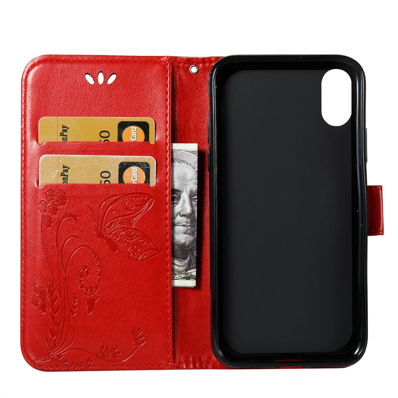 Luxury Retro Flip Leather +Soft Silicon Wallet Stand Case For iPhone X 8 7 6S 6 Plus 5S SE 5 3D Printed Butterfly Cover Fundas (55)