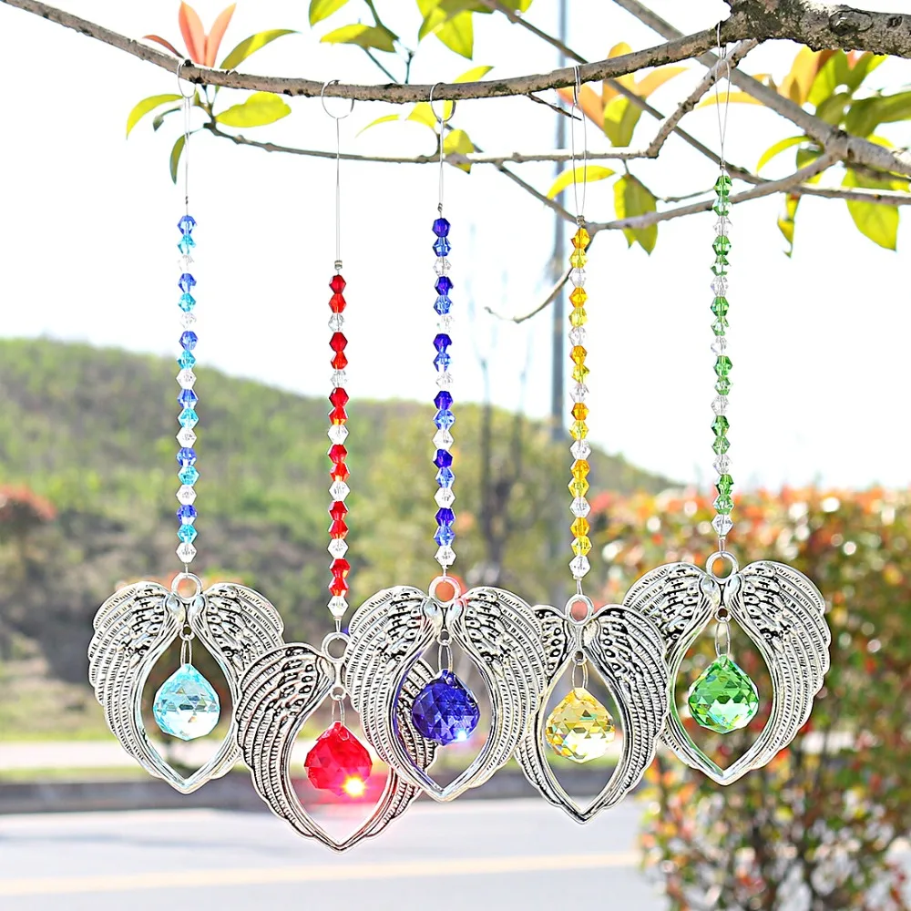 H&D Crystal Suncatcher Angel Wing Pendant with 20mm Chandelier Prisms