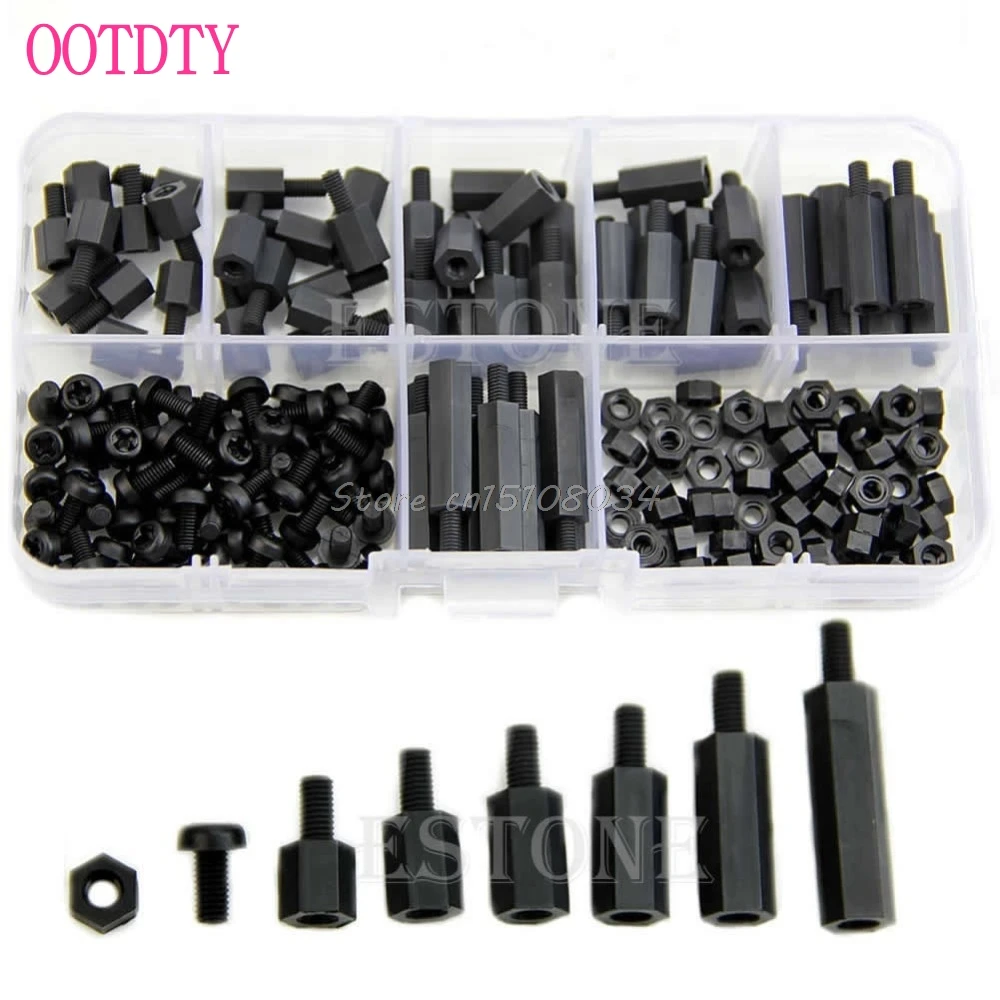 M3 Nylon Black Hex M F Spacers/ Screws/ Nuts Assorted Kit, Standoff S08