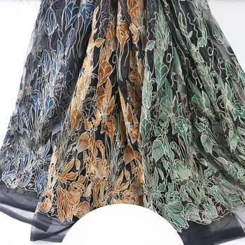 

Gold thread mesh embroidery fabric high-end custom dress fashion embroidery cloth