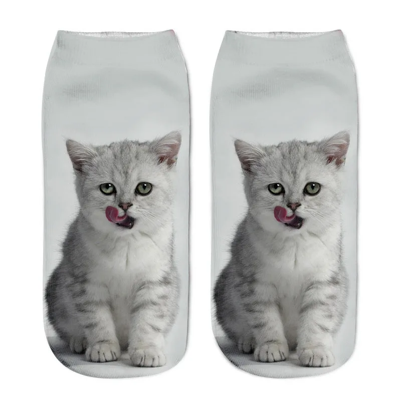 Новые женские носки с 3D принтом, милые носки с забавным котом, с 3D принтом животных, низкие носки-башмачки с принтом, модные носки унисекс