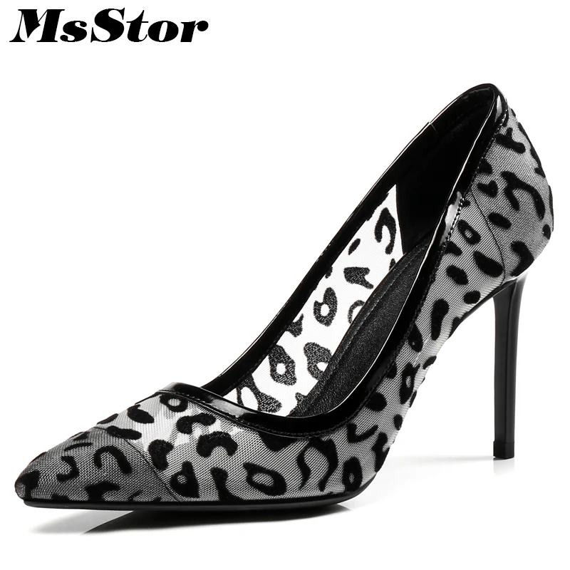 

MsStor Pointed Toe Thin Heels Women Pumps Fashion Shallow lace High Heels Casual Ladies Pumps 2018 Spring Women Spike Heels