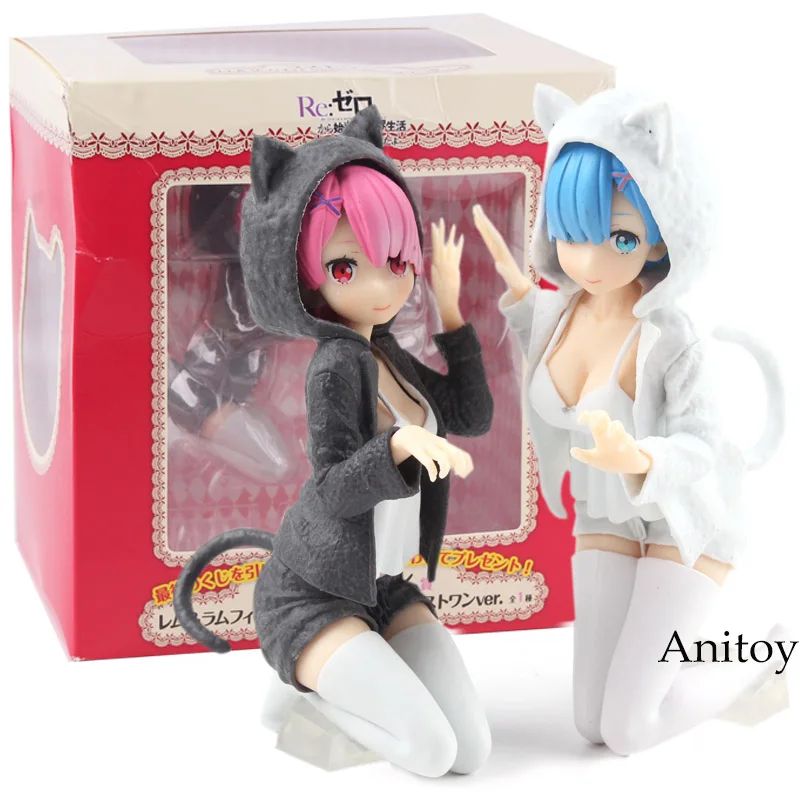 Re Zero фигурка Твин рам и Rem Nyanko Mode Ver. ПВХ Rem Re Zero фигурка Коллекционная модель игрушки 2 стиля - Цвет: A with box