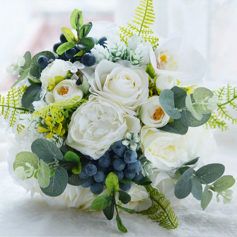 Wedding Centerpieces Toss Bouquet White Roses With Berries Bridal Flower Wedding Bouquet Valentine S Day Birthday Gift Artificial Dried Flowers Aliexpress