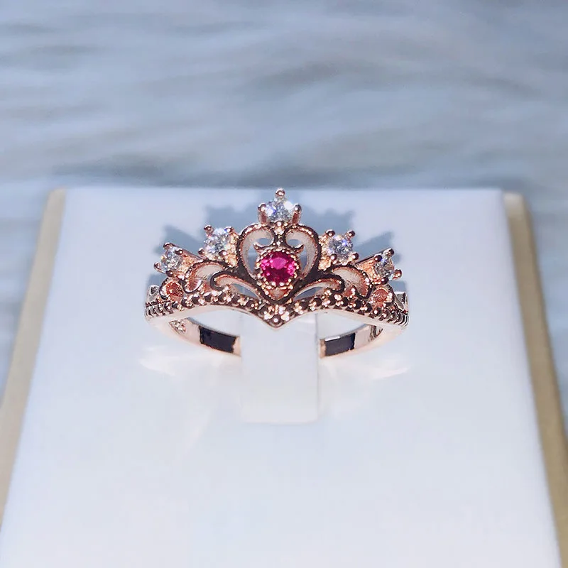 

Princess Crown Style Rings For Women Luxury Hollow Out Rose & White Gold Color Fashion Jewelry Gift For Girls KBR212-M