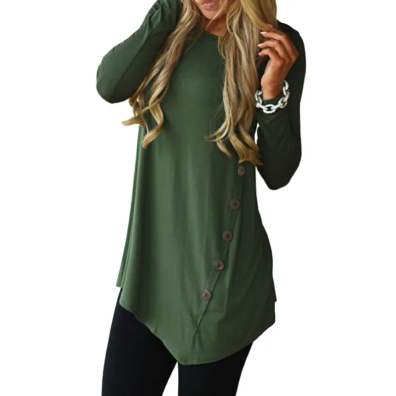 

Female Irregular Blouses 2018 Tunic Shirt Autumn Winter Women Long Sleeve Shirts Loose Botton Solid Blusas Top Plus Size