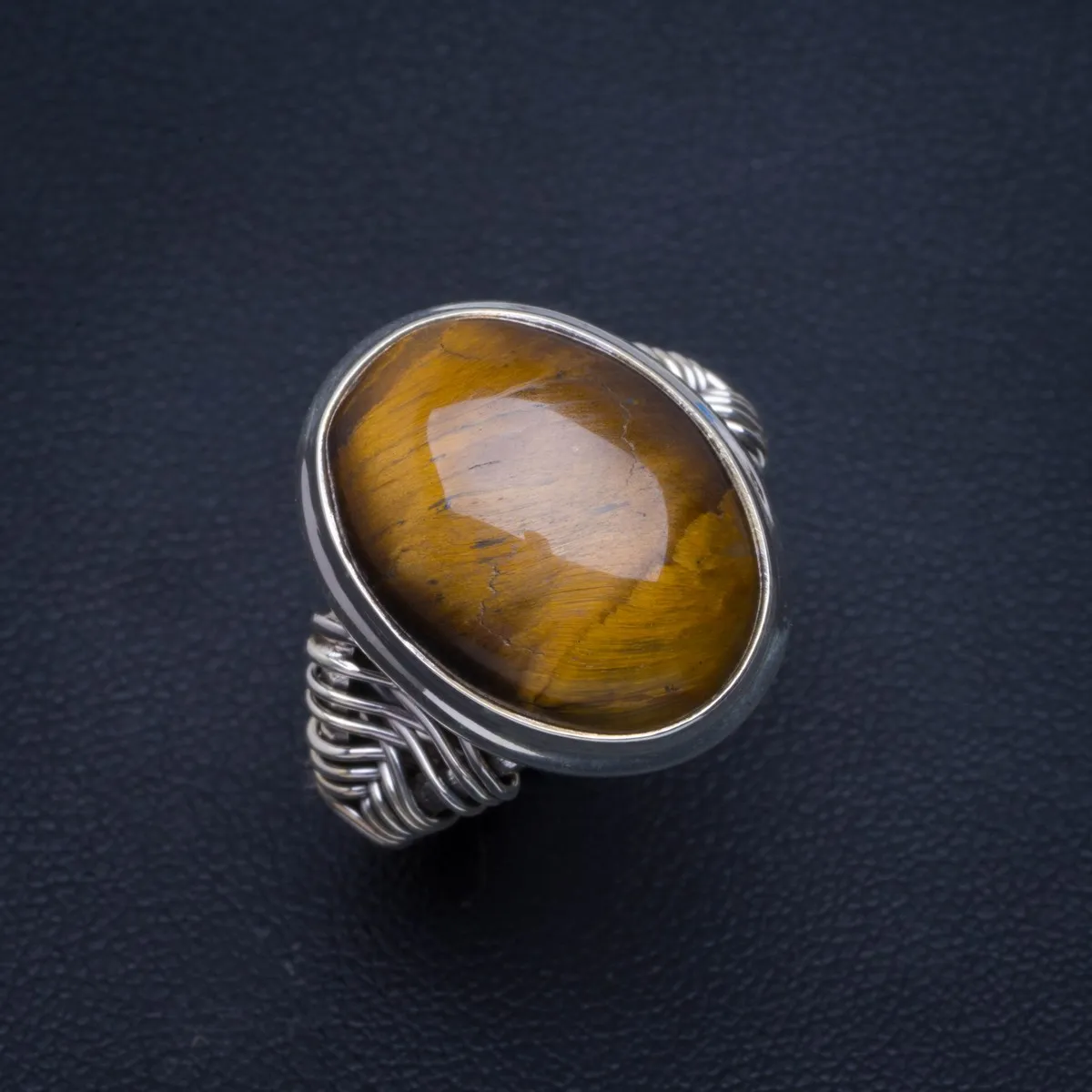 

Natural Tiger Eye Handmade Unique 925 Sterling Silver Ring 6 B1022