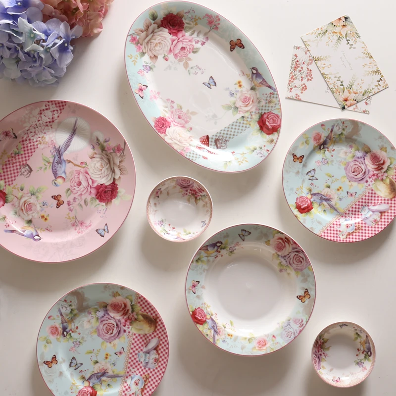 

Europe Pastorale Bone China Plates Cake Porcelain Dishes Soup Fish Dish Pastry Fruit Tray Steak Dinner Plate Ceramic Tableware