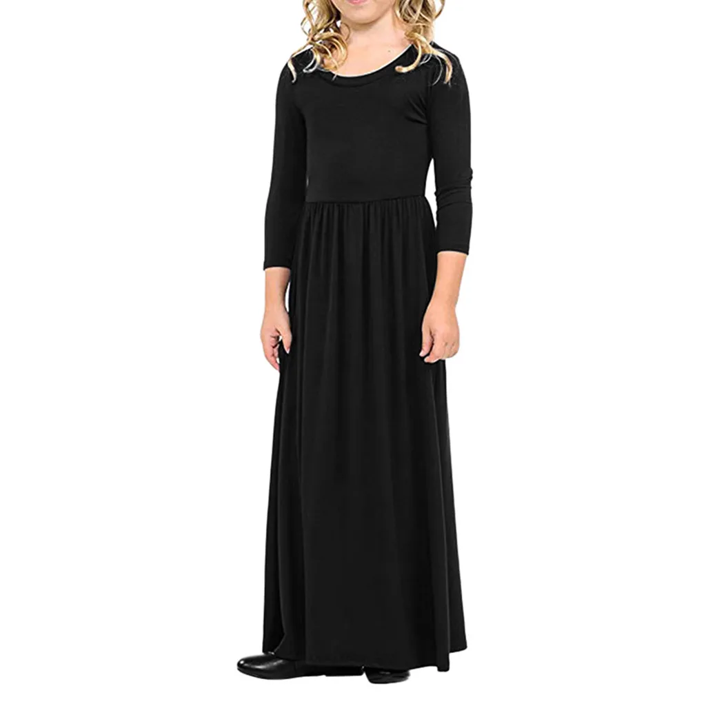 

Toddler Baby Girls Long Sleeve Solid Dress Kids Party Beachwear Dresses Outfits