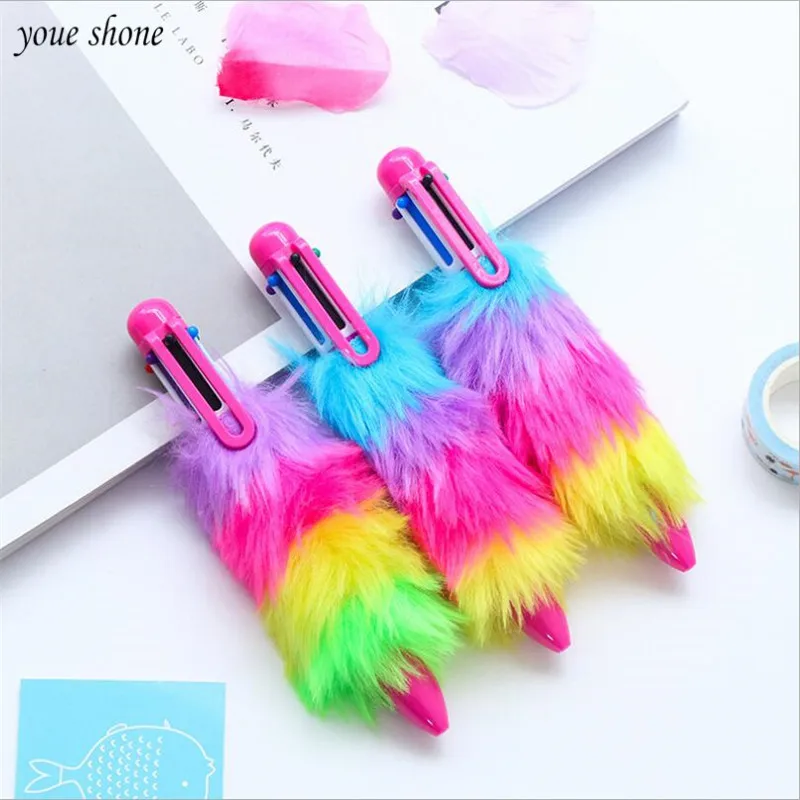 

1Pcs/lot Creative Cute Plush Six Color Ballpoint pen Colorful Multi Color Pens Writing Office Students Supplies Gifts BallPoints