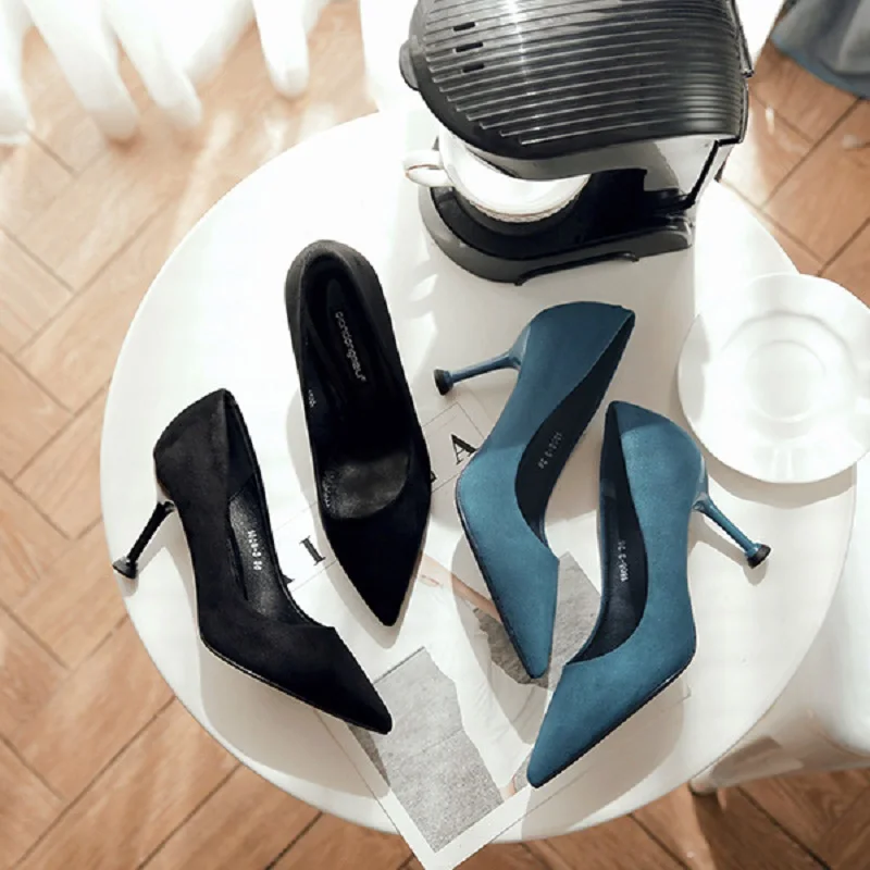 

Black professional high heel women's fine with 2019 new spring and autumn shallow mouth pointed wild work shoes