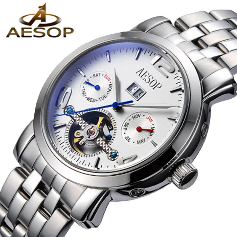 

AESOP Man Automatic Mechanical Watch Men Luxury Men's Wrist Watches Wristwatch Stainless Steel Male Clock Men Relogio Masculino