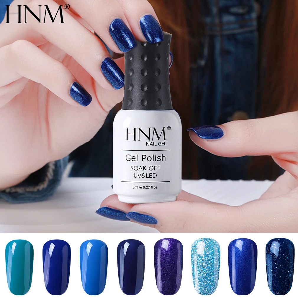 

HNM 8ML Nail Polish Blue Color UV LED Stamping Nail Gelpoish Soak Off Semi Perment Nail Art Glue Varnish Vernis Ongle Enamel Ink