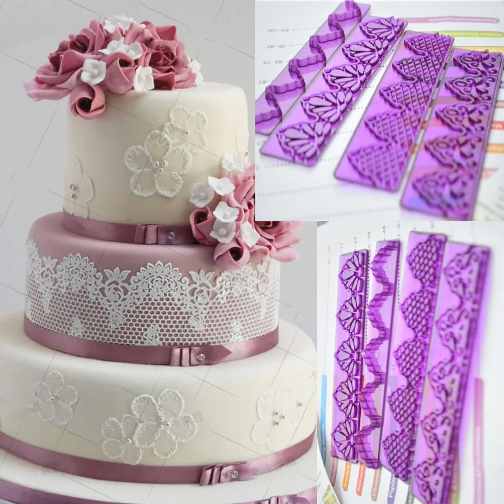 Moule à fleur de sucre coupe 4 pièces | Moule cadeau de Fondant dentelle, moule coupe pâte plastique, moule en plastique, outil de décoration cadeau|Moules à gâteau| - AliExpress