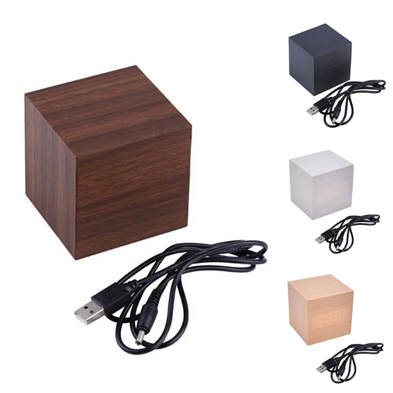 New 1PCS Square Wooden Clock Mini LED Digital Desktop Puzzle Alarm Clock Electronic Clocks Desk 60 x60 x60 mm 4 Colors New 1PCS Square Wooden Clock Mini LED Digital Desktop Puzzle Alarm Clock Electronic Clocks Desk 60 x60 x60 mm 4 Colors