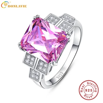 

BONLAVIE 2017 Luxury Wedding Band 925 Silver Jewelry Pink Topaz Wedding And Engagement Square Rings Size 6/7/8/9 Nuevos Anillos